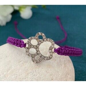 Macrame Handmade Bracelet Womens Purple‎ Paw Charm